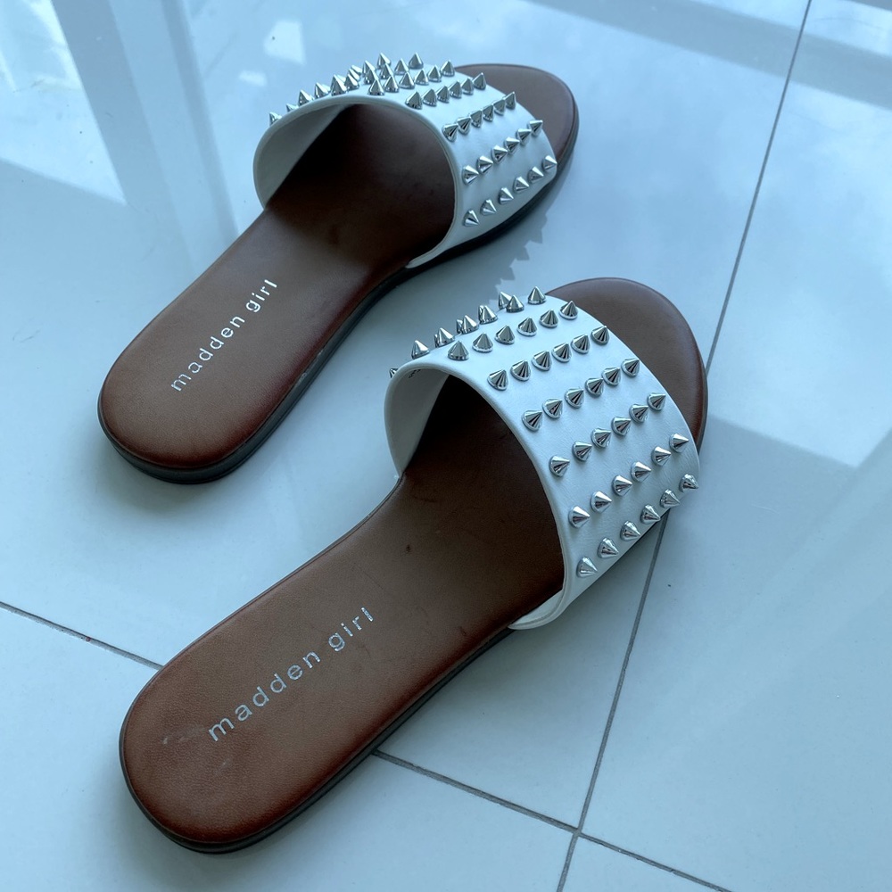Madden Girl White Studded Slide Sandals